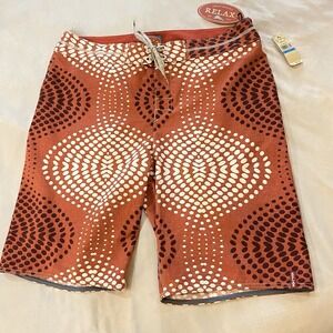 Tommy Bahama Relax Board Shorts Orange Geometric Pattern 10"‎ Inseam Sz 36 NWT